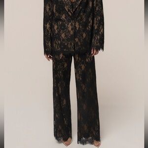 Black Lace Wide-Leg Pants - Women's Elegant Evening Trousers